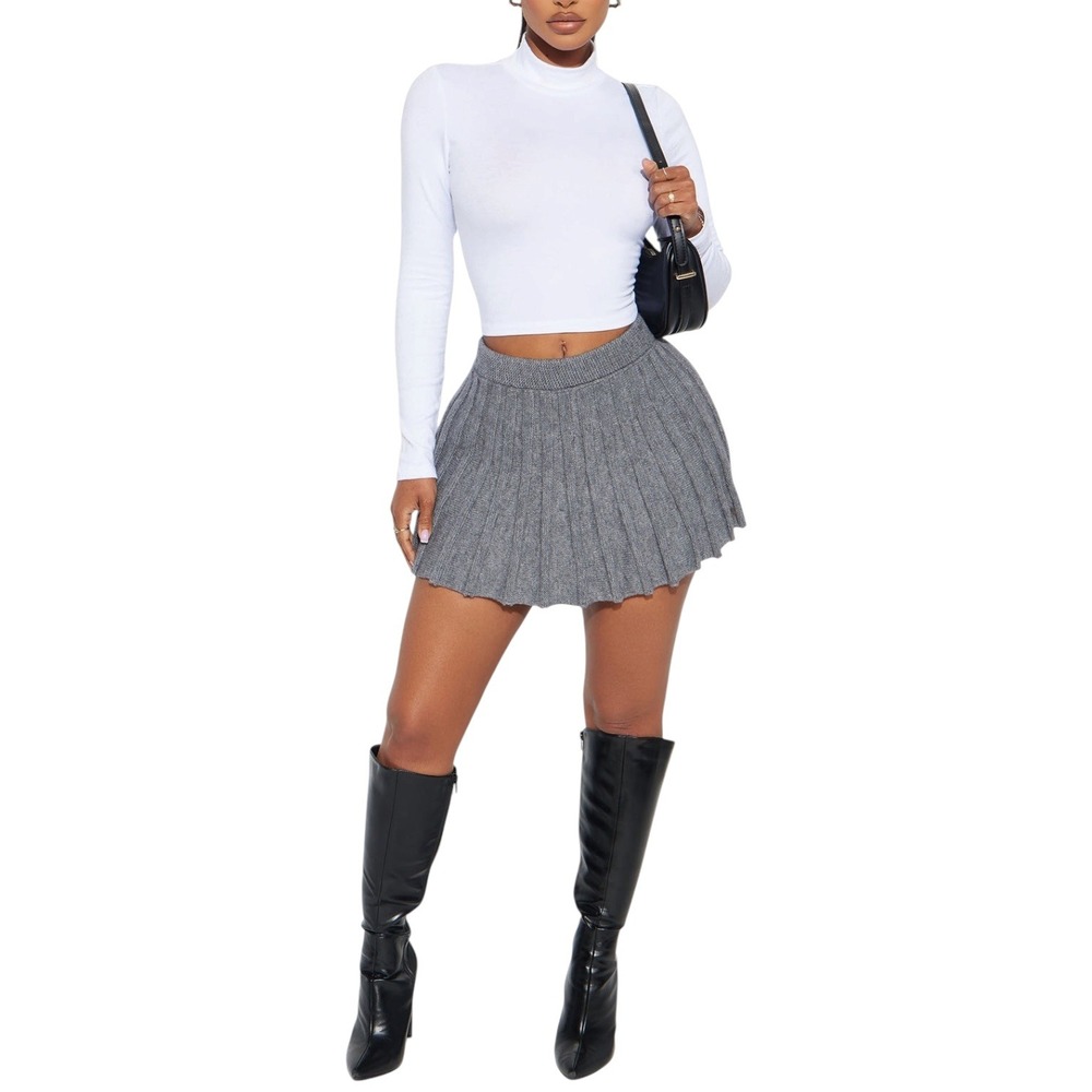 Fashion Nova Schoolgirl Sweet N Simple Sweater Mini Skirt Grey Pleated Large NWT